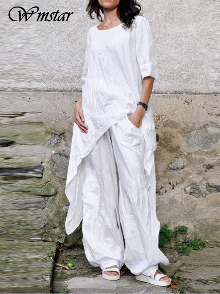 Linen Pant Wide - Wmstar Two Piece Set Women Casual