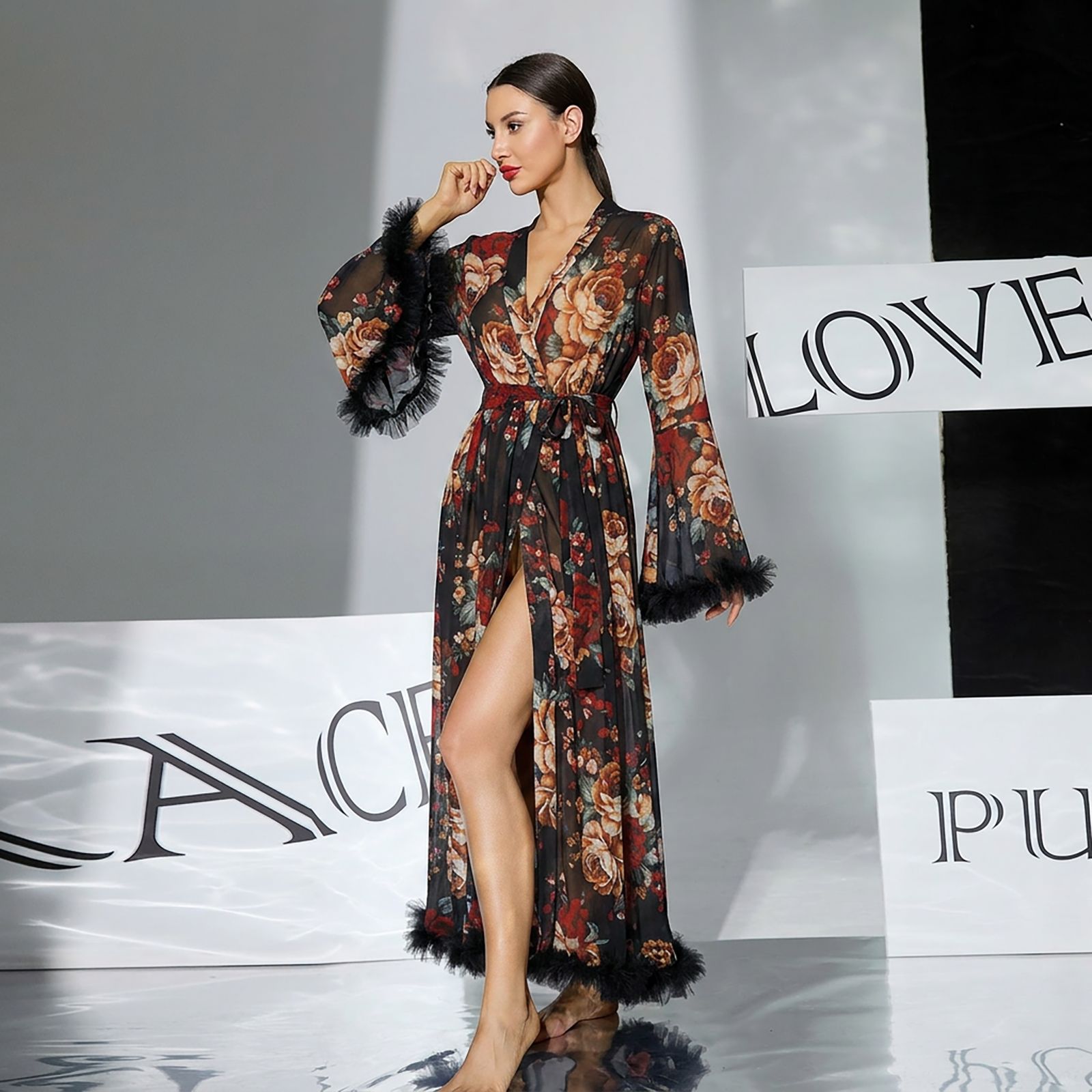 Summer Sheer Printed Mesh Robe - đánh giá và giá Kimono Sheer Floral