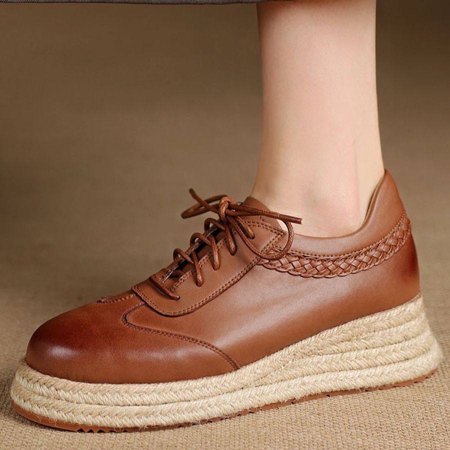 EAGSITY Cow Leather brown oxfo - đánh giá và giá Wedge Espadrille Women
